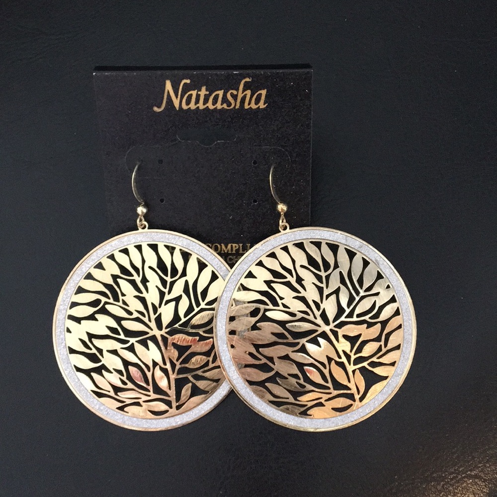 Natasha Silver Glitter and gold Leaves Earrings